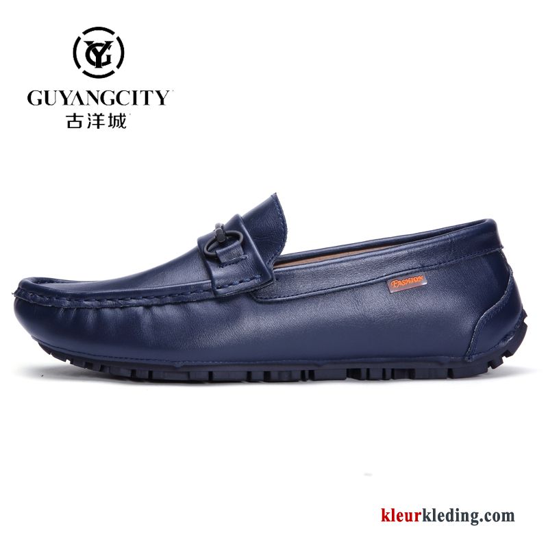 Heren Mocassins Leren Schoenen Trend Zomer Mannen Alle Wedstrijden Bootschoenen Loafers Slip On Blauw