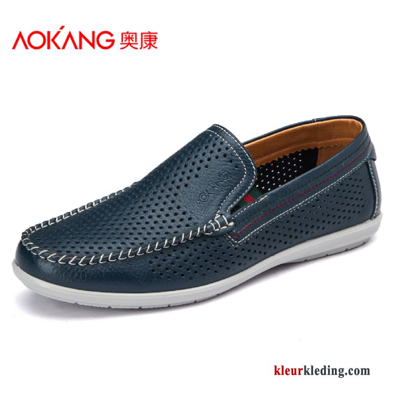 Heren Mocassins Leren Schoenen Zomer Bedrijf Leer Mannen Ademende Casual Loafers Zwart