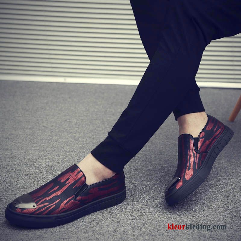 Heren Mocassins Mannen Bedrukken Loafers Brits Leren Schoenen Herfst Trend Alle Wedstrijden Rood