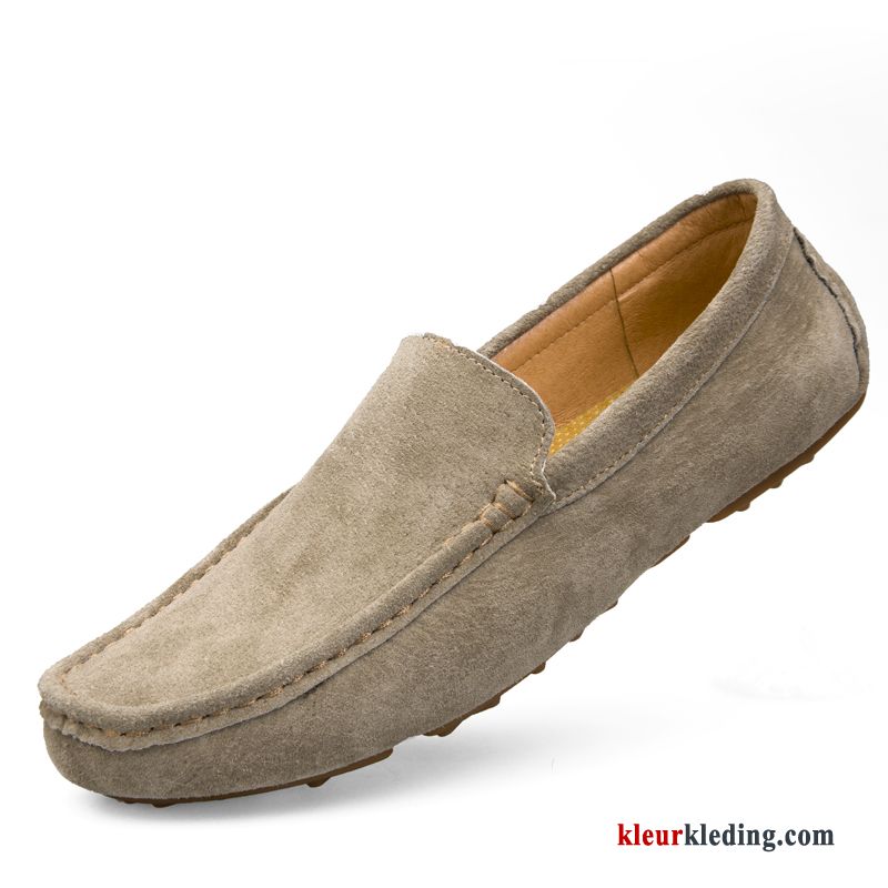 Heren Mocassins Mocassin Bootschoenen Casual Slip On Plat Brits Echt Leer Herfst Kaki