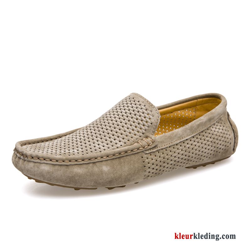 Heren Mocassins Mocassin Bootschoenen Casual Slip On Plat Brits Echt Leer Herfst Kaki