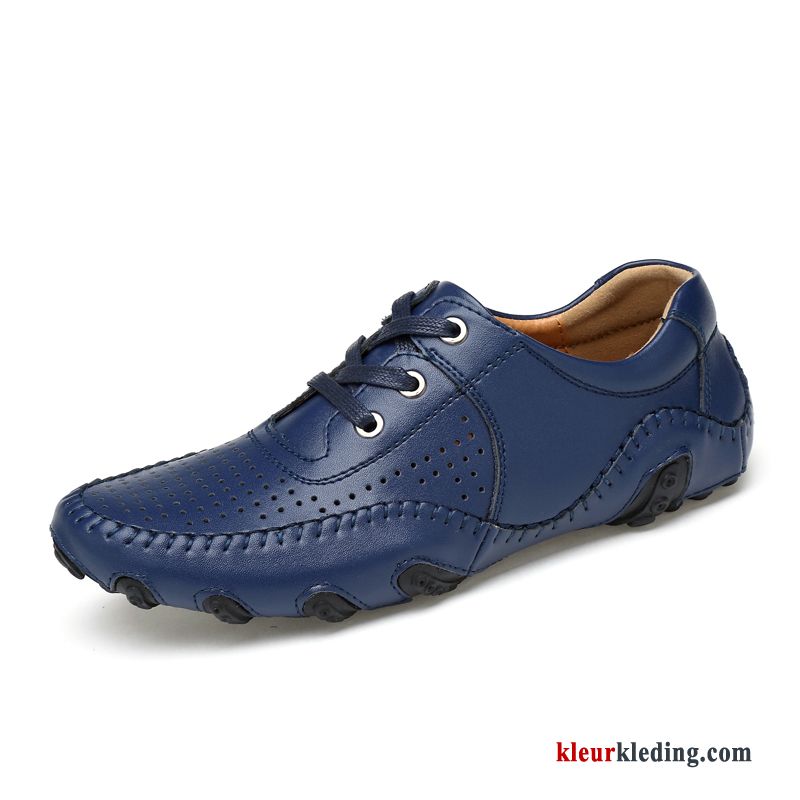 Heren Mocassins Mocassin Mannen Schoenen Casual Grote Maten Leren Schoenen Zachte Zolen Echt Leer Blauw Wit