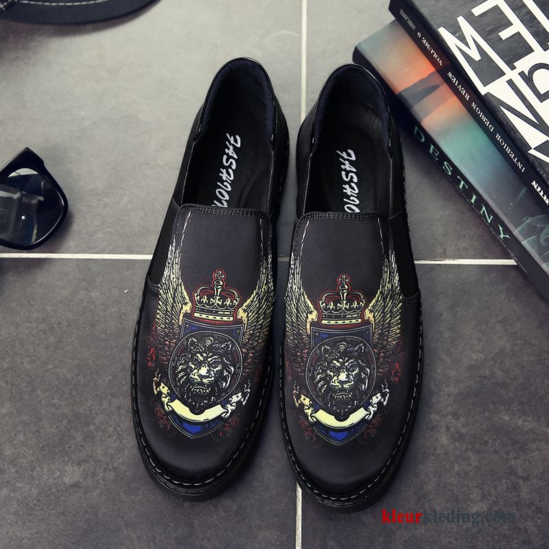 Heren Mocassins Schoenen Mannen Trend Canvas Loafers Slip On Casual Bedrukken Rood Zwart