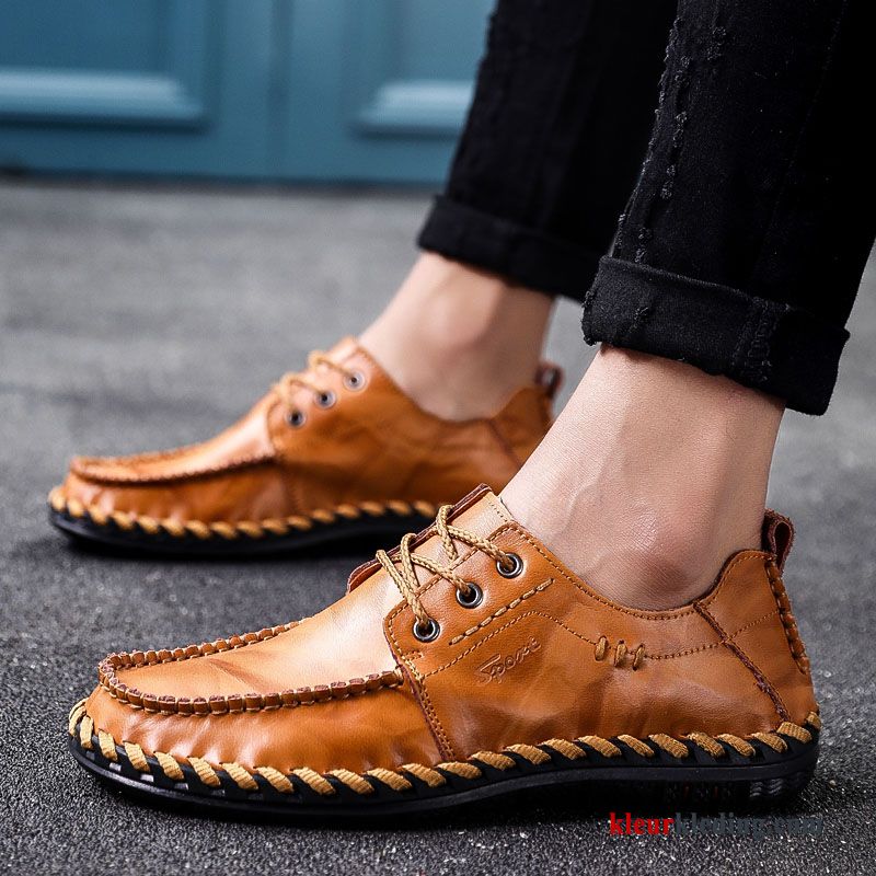 Heren Mocassins Schoenen Voorjaar Mannen Leren Schoenen Bootschoenen Jeugd Kant Casual Zwart