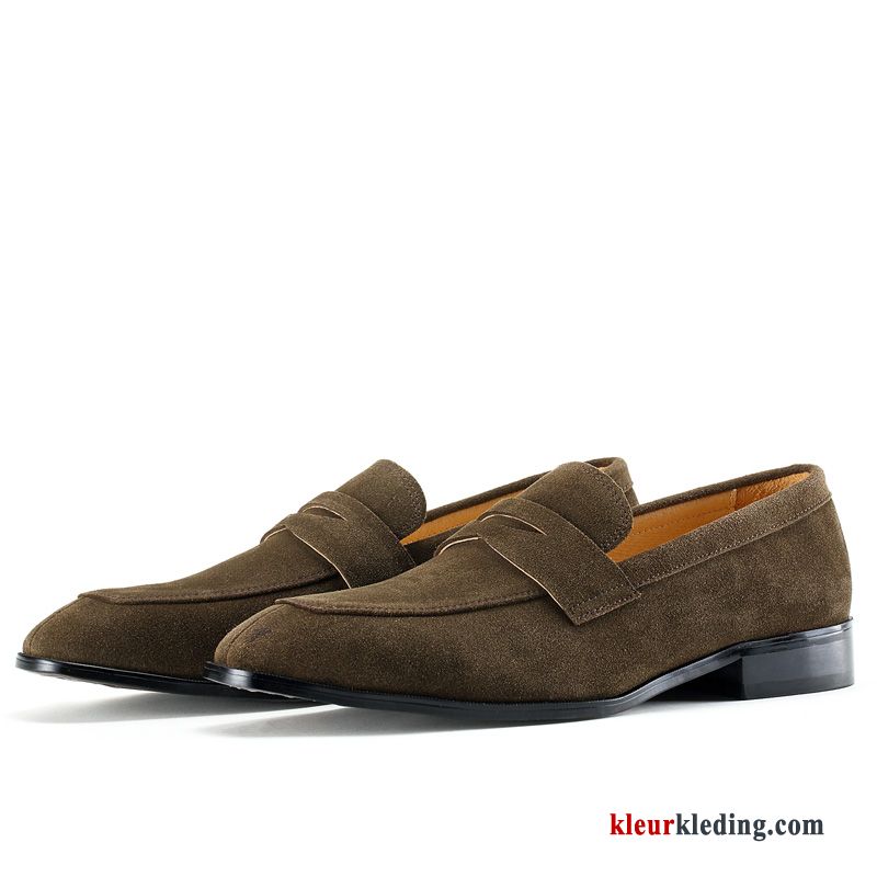 Heren Mocassins Trend Echt Leer Schoenen Casual Loafers Slip On Suede Mannen Groen