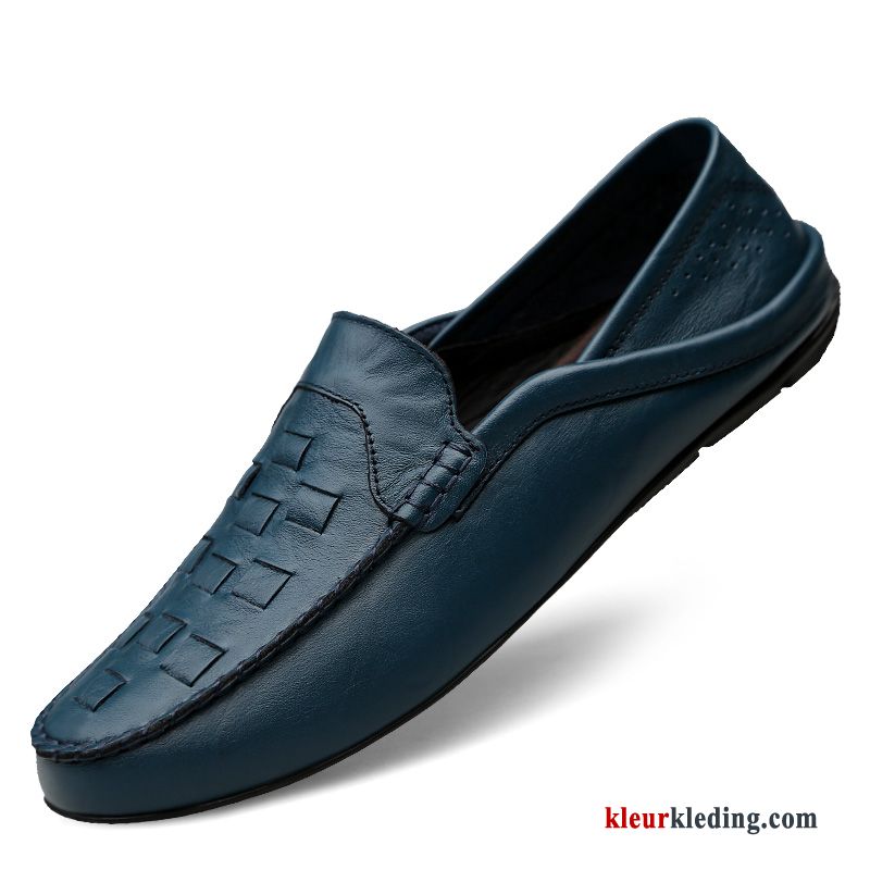 Heren Mocassins Voorjaar Schoenen Trend Mannen Leer Donker Casual Zachte Zolen Blauw