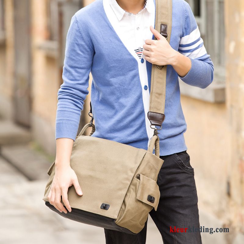 Heren Nieuw Tas Casual Schoudertas Trend Messenger Tas Mode Canvas Abrikoos Kleur