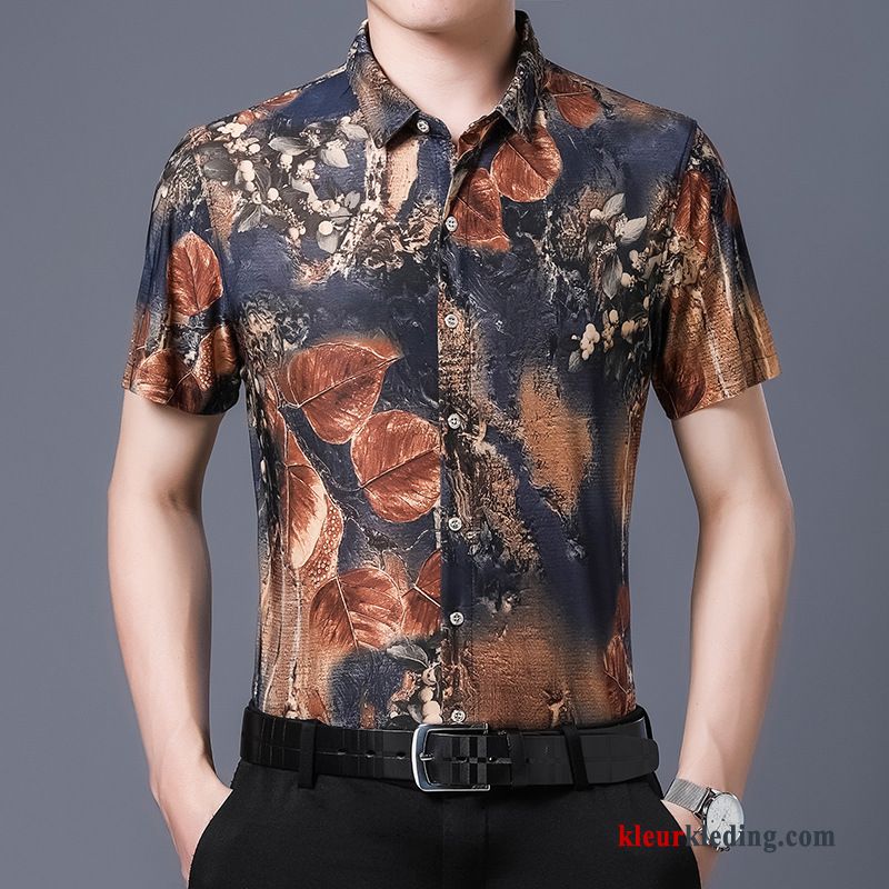 Heren Overhemd Kort Mouw Bloemen Vintage Overhemd Patroon Mannelijk Korte Mouw Boom Blad Persoonlijk