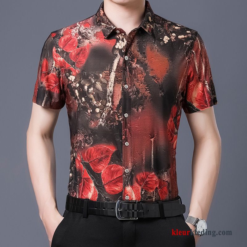 Heren Overhemd Kort Mouw Bloemen Vintage Overhemd Patroon Mannelijk Korte Mouw Boom Blad Persoonlijk