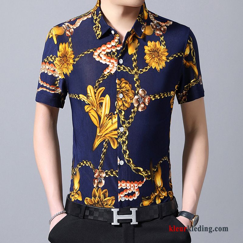 Heren Overhemd Kort Mouw Casual Trend Bedrijf Zomer Persoonlijk Overhemd Mannelijk Bloemen