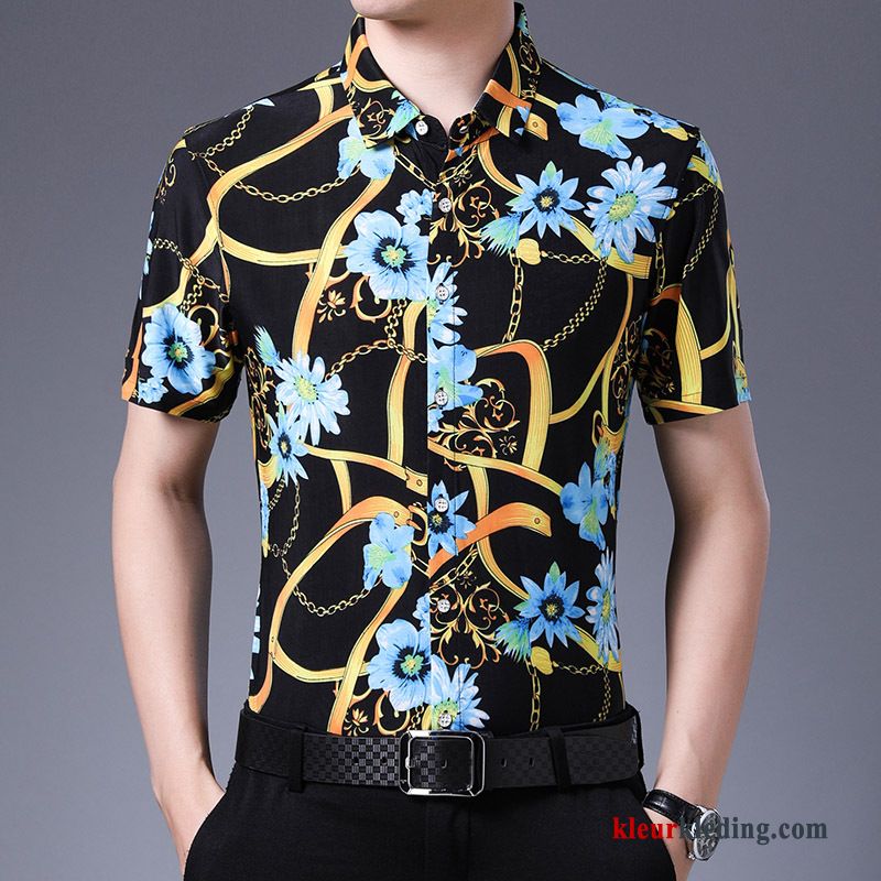 Heren Overhemd Kort Mouw Mannelijk Casual Mode Bloemen Patroon Kleur Persoonlijk Bedrukken