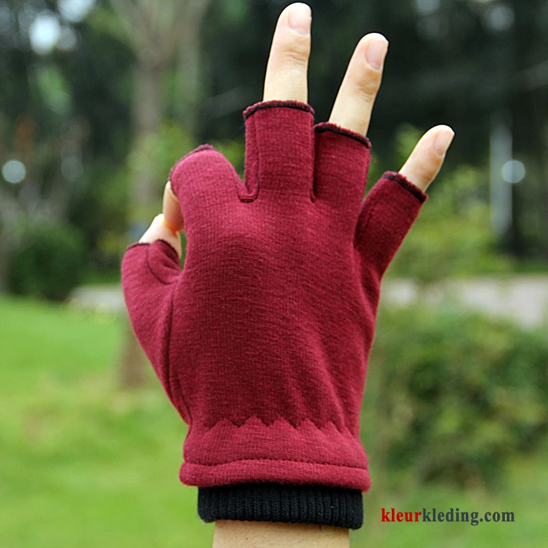 Heren Paardrijden Handschoen Halve Vinger Pluche Blijf Warm Winter Dames Rood