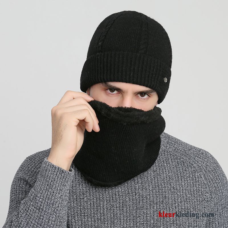 Heren Pullover Pluche Breien Muts Winter Hoed Wollen Muts Verdikken Cyclus Kaki