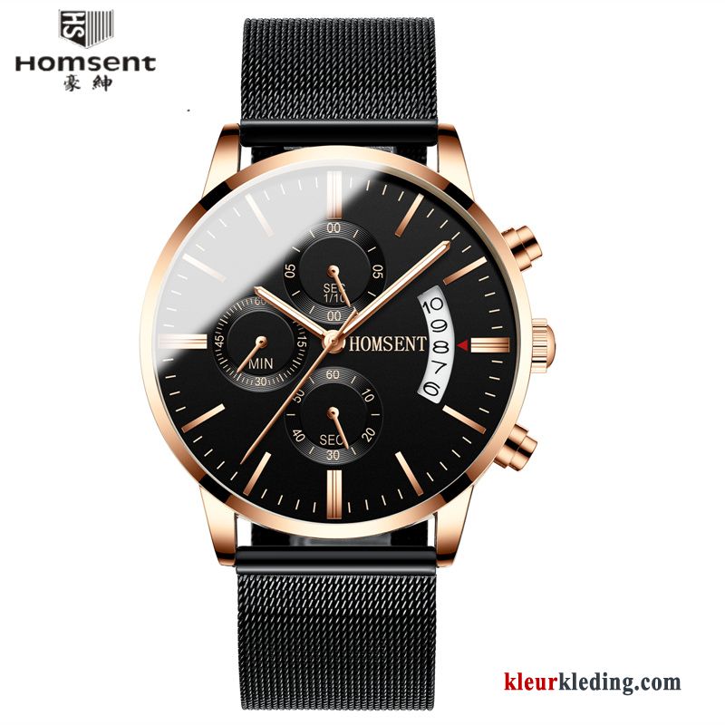 Heren Quartz Horloge Sport Student Mode Kalender Echte Waterdicht Zwart Zilver