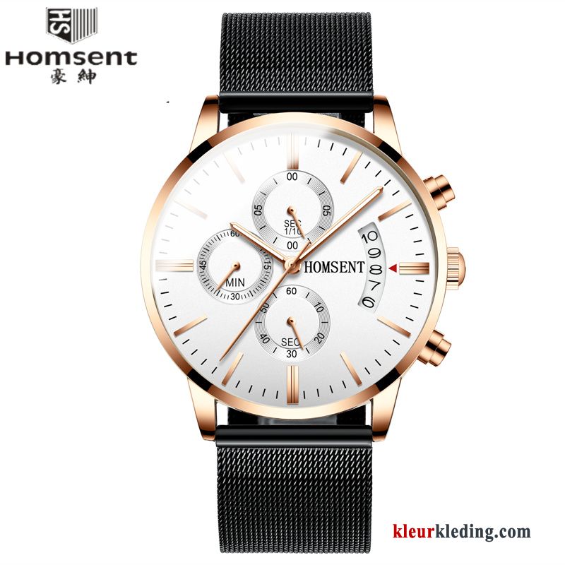 Heren Quartz Horloge Sport Student Mode Kalender Echte Waterdicht Zwart Zilver