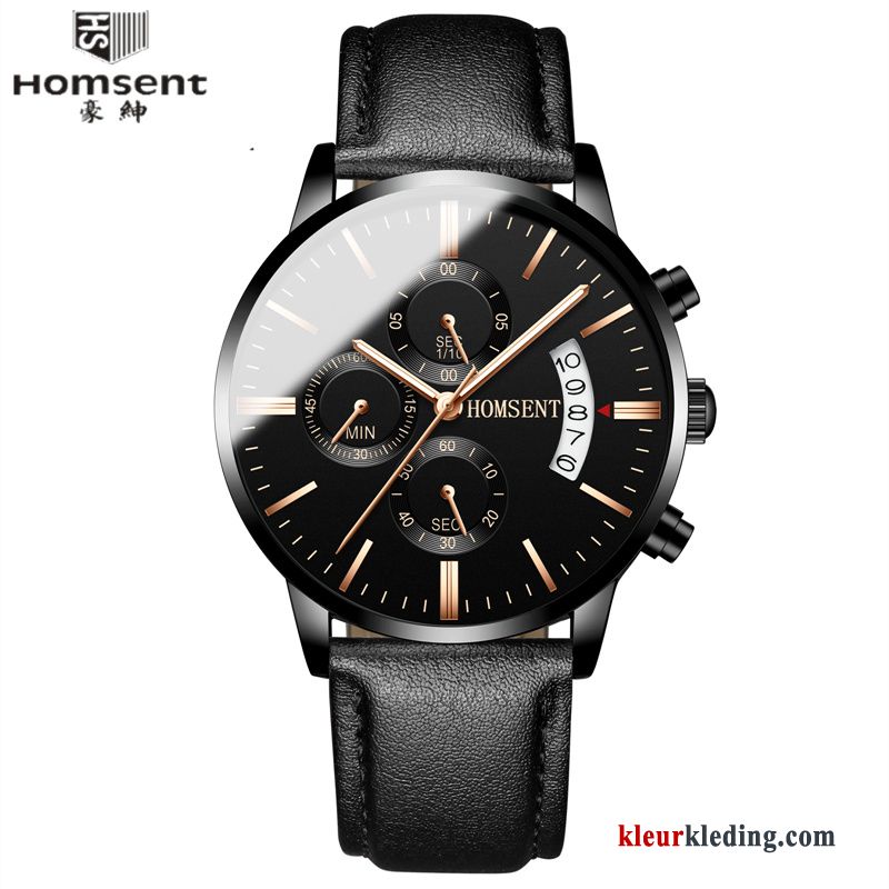 Heren Quartz Horloge Sport Student Mode Kalender Echte Waterdicht Zwart Zilver