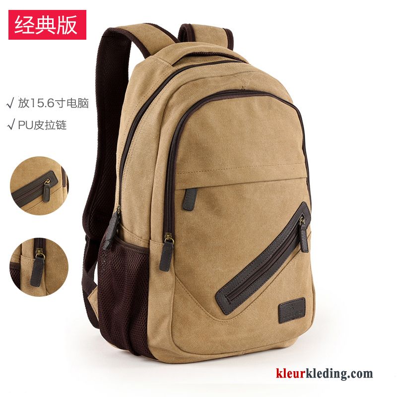 Heren Rugzak Schooltas Canvas Student Casual Reis Gemiddelde Zwart