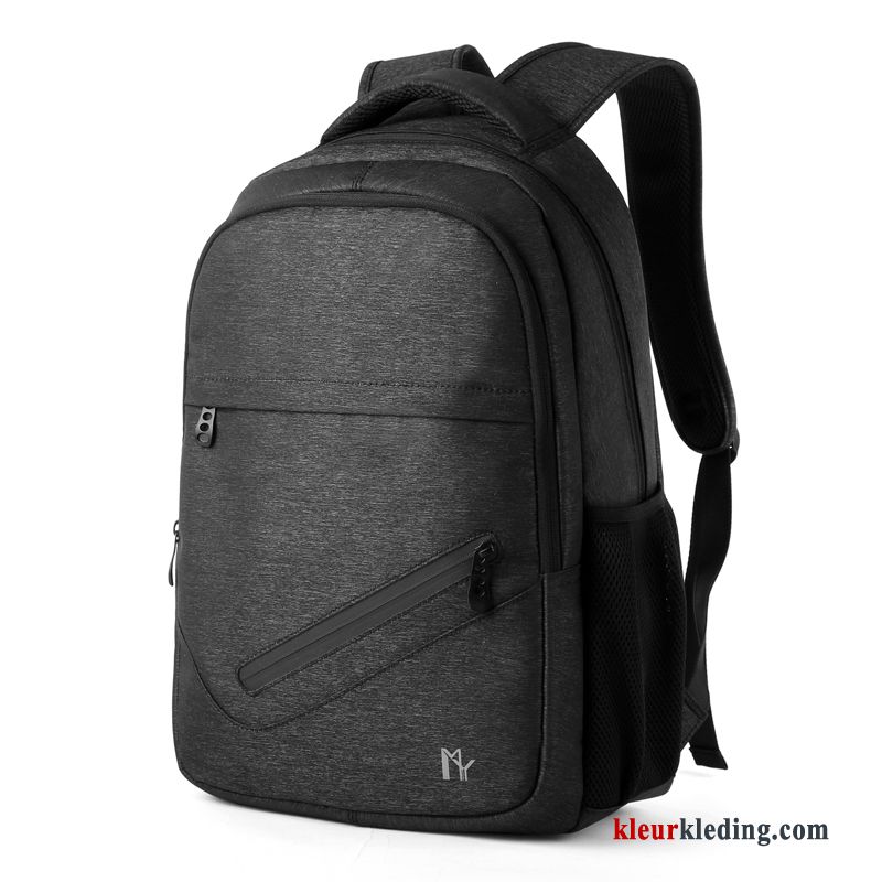 Heren Rugzak Schooltas Canvas Student Casual Reis Gemiddelde Zwart