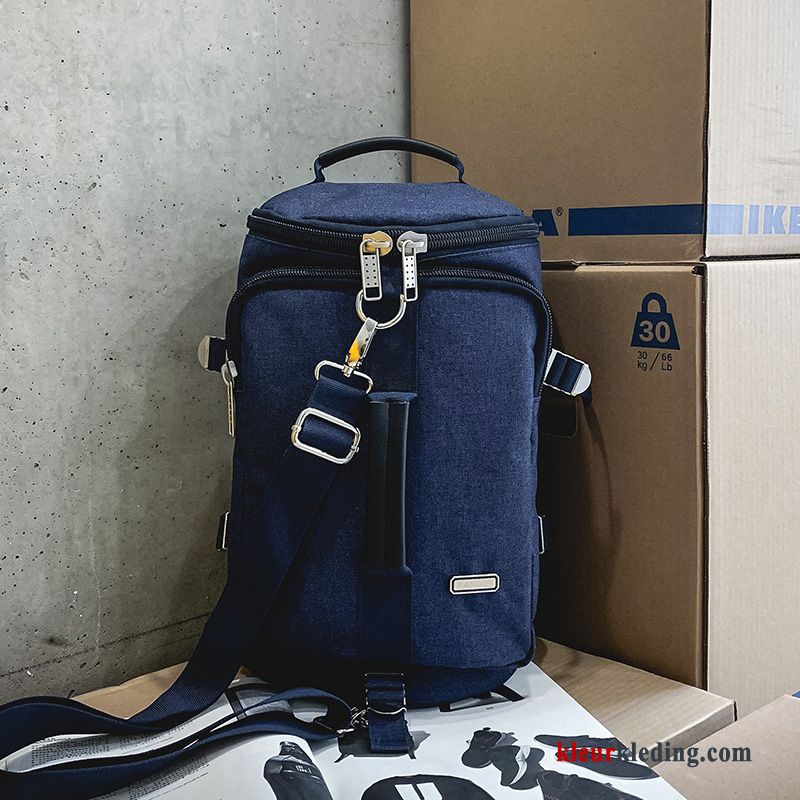 Heren Rugzak Straat Drie Doelen Schoudertas Reizen Trend Casual Messenger Tas Diepe Blauw