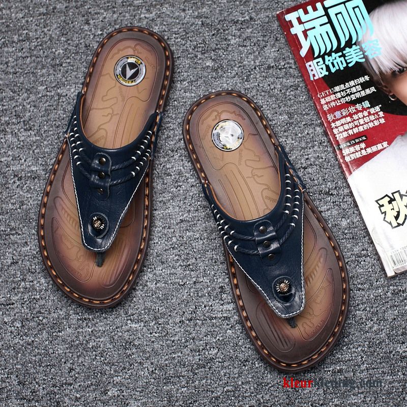 Heren Slipper 2018 Leer Schoenen Brits Sandaal Antislip Pantoffels Echt Leer Zwart