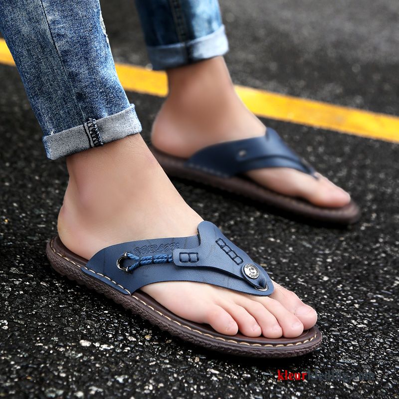 Heren Slipper Leer Antislip Persoonlijk Schoenen Outdoor Zomer Mannen Sandaal Blauw