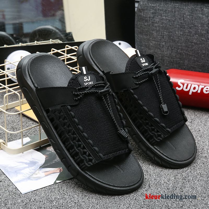 Heren Slipper Persoonlijk Outdoor Strand Bovenkleding Mannen Zachte Zolen Antislip Pantoffels Zwart