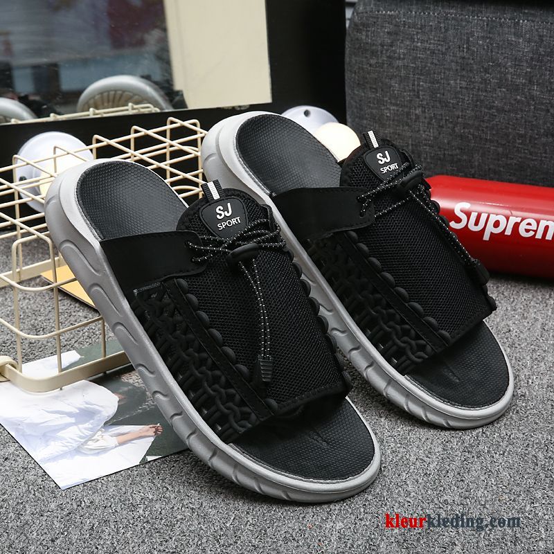 Heren Slipper Persoonlijk Outdoor Strand Bovenkleding Mannen Zachte Zolen Antislip Pantoffels Zwart