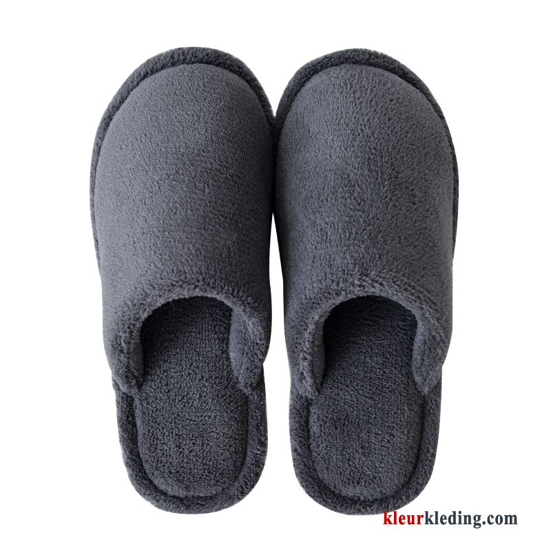 Heren Slipper Winter Dikke Zool Lovers Schoenen Mannen Katoen Binnen Warm Grijs