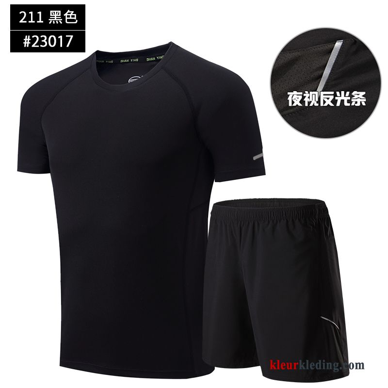 Heren Snel Droog Sportkleding Geschiktheid Korte Mouw T-shirts Pak Grijs Running