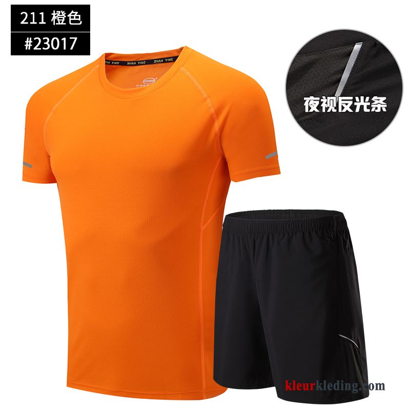 Heren Snel Droog Sportkleding Geschiktheid Korte Mouw T-shirts Pak Grijs Running