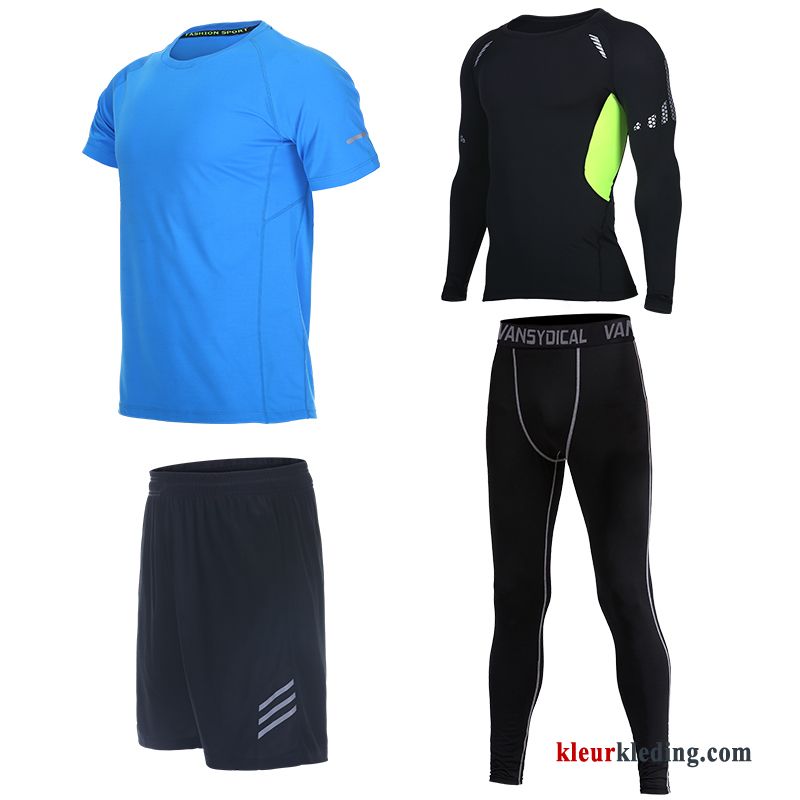 Heren Sportkleding Geschiktheid Groen Running Kleding Sport Korte Broek Korte Mouw Fluo Snel Droog