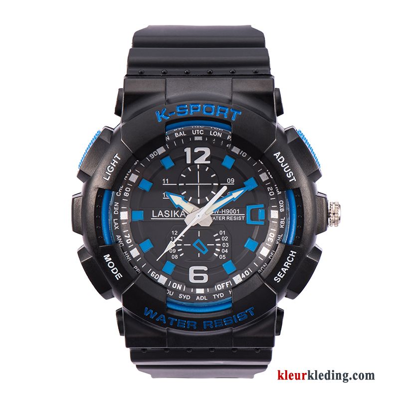 Heren Student Elektronisch Horloge Sport Trend Gemiddelde Tiener Mode Waterdicht Blauw