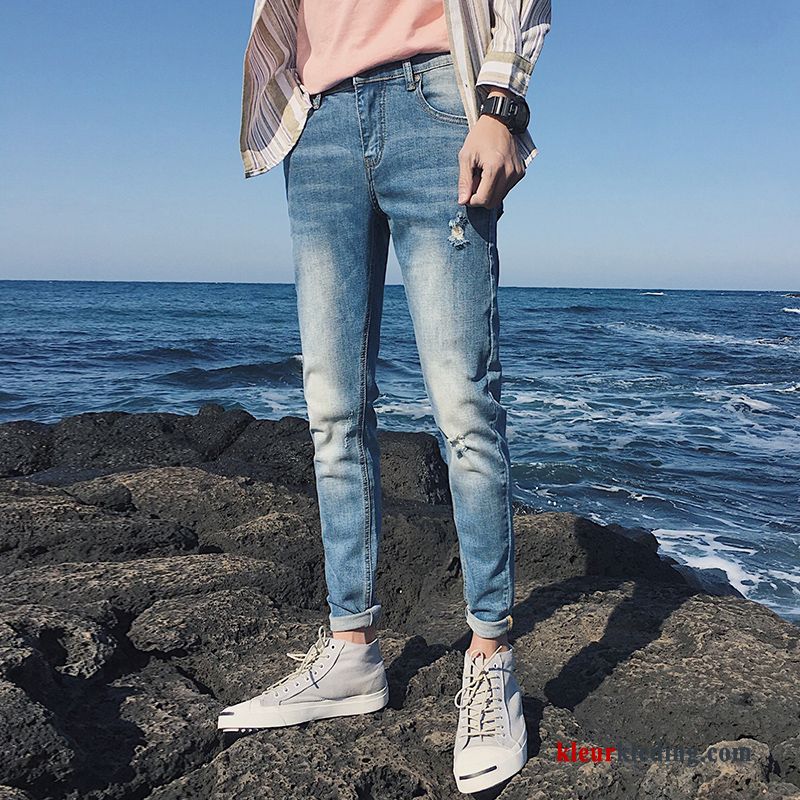 Heren Student Persoonlijk Trend Zomer Grijs Elastiek Licht Spijkerbroek Jeans