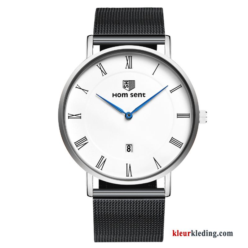 Heren Student Trend Nieuw Quartz Horloge Waterdicht Dun Mode Zwart