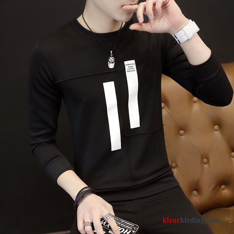 Heren T-shirt Lange Mouw Zwart Herfst Student Mannelijk Hoodie Jeugd Onderhemd Mini