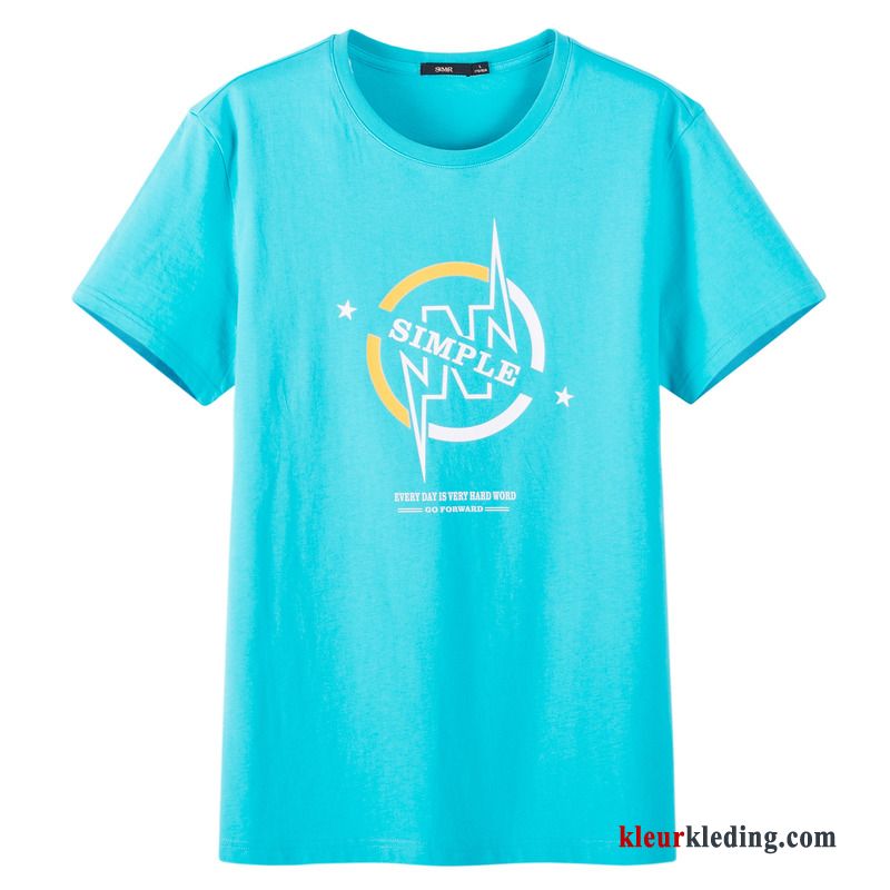 Heren T-shirts Nieuw Zomer Katoen Ronde Hals Jasje Halve Mouw Blauw Korte Mouw