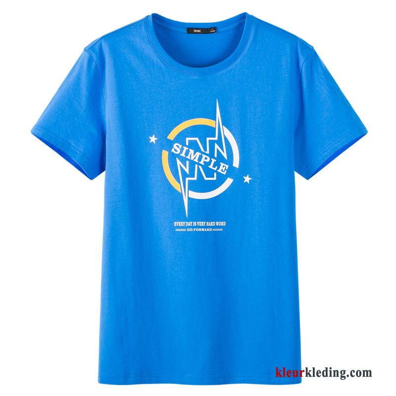 Heren T-shirts Nieuw Zomer Katoen Ronde Hals Jasje Halve Mouw Blauw Korte Mouw