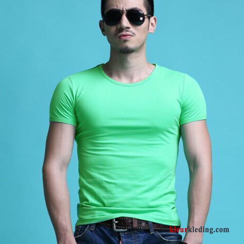 Heren T-shirts Slim Fit Ronde Hals Groen Sport Skinny Onderhemd Wit Mannelijk