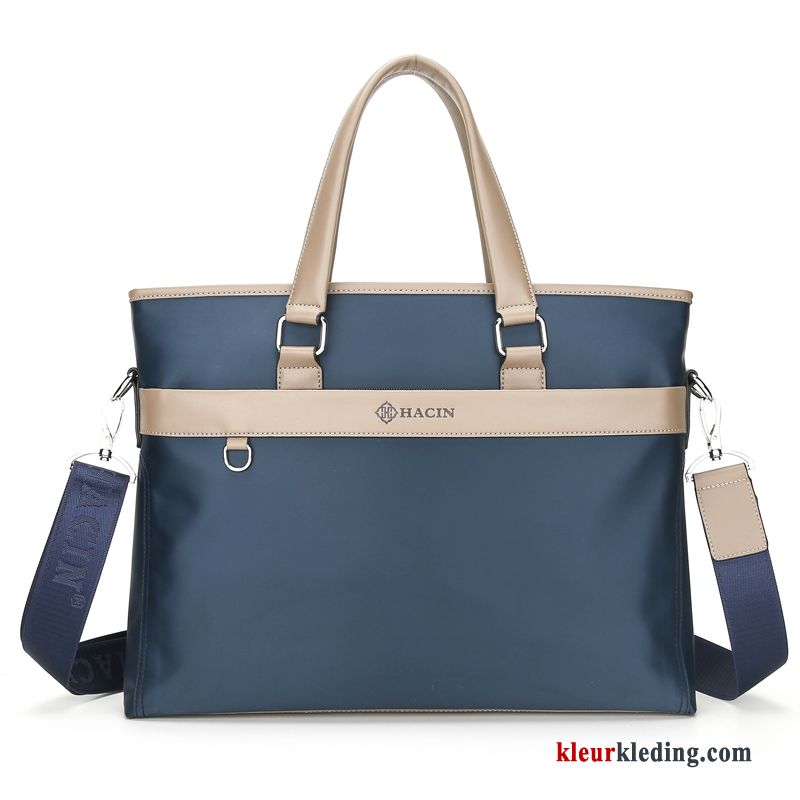 Heren Tas Eenvoudig Business Handtas Diepe Mode Aktetas Canvas Blauw