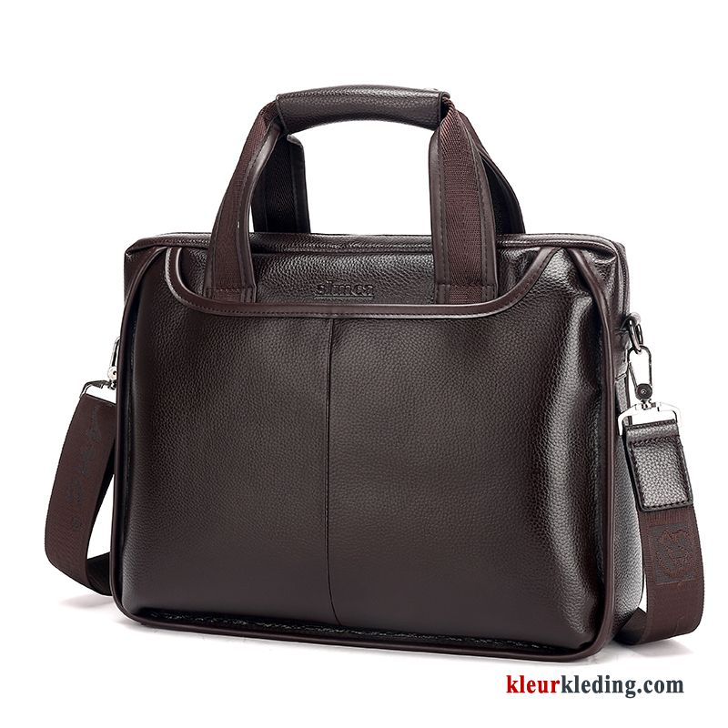 Heren Tas Zacht Leer Business Handtas Casual Aktetas Trend Zwart