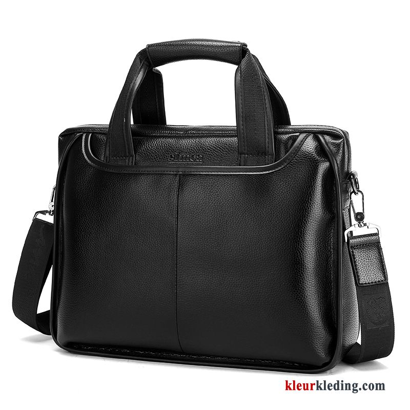 Heren Tas Zacht Leer Business Handtas Casual Aktetas Trend Zwart