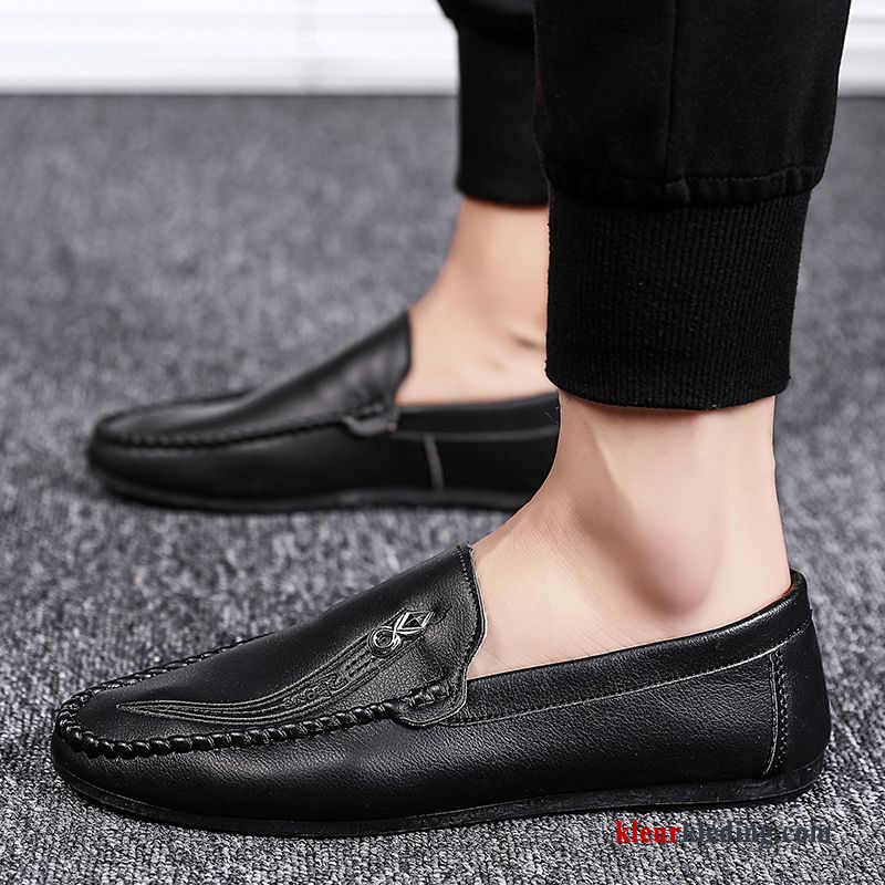 Heren Trend Alle Wedstrijden Schoenen Casual Slip On Zomer Leren Schoenen Mannen Zwart