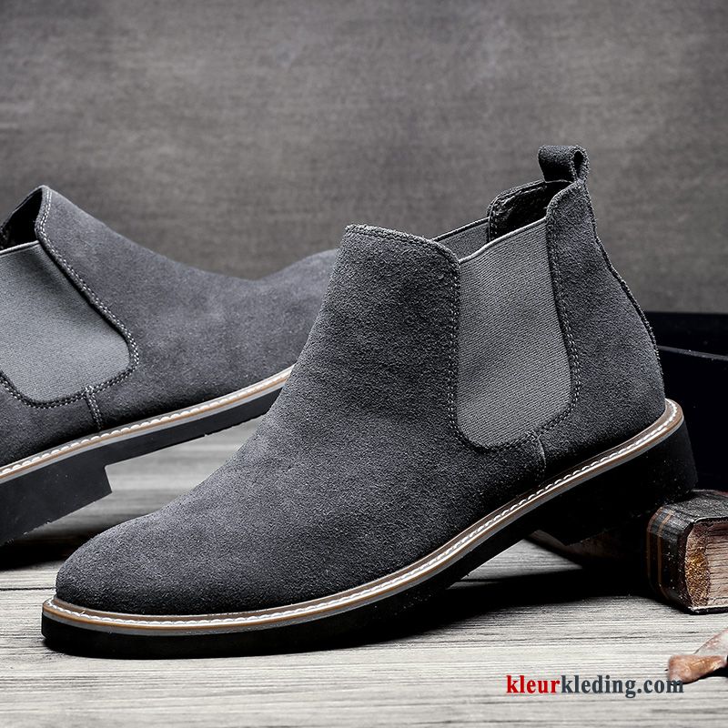 Heren Trend Casual Echt Leer Martin Laarzen Herfst Leren Schoenen Mouw Laars Zwart