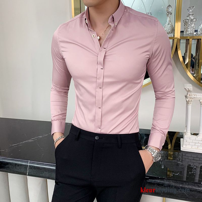 Heren Trend Herfst Bedrijf Mannelijk Effen Kleur Brits Casual Overhemd