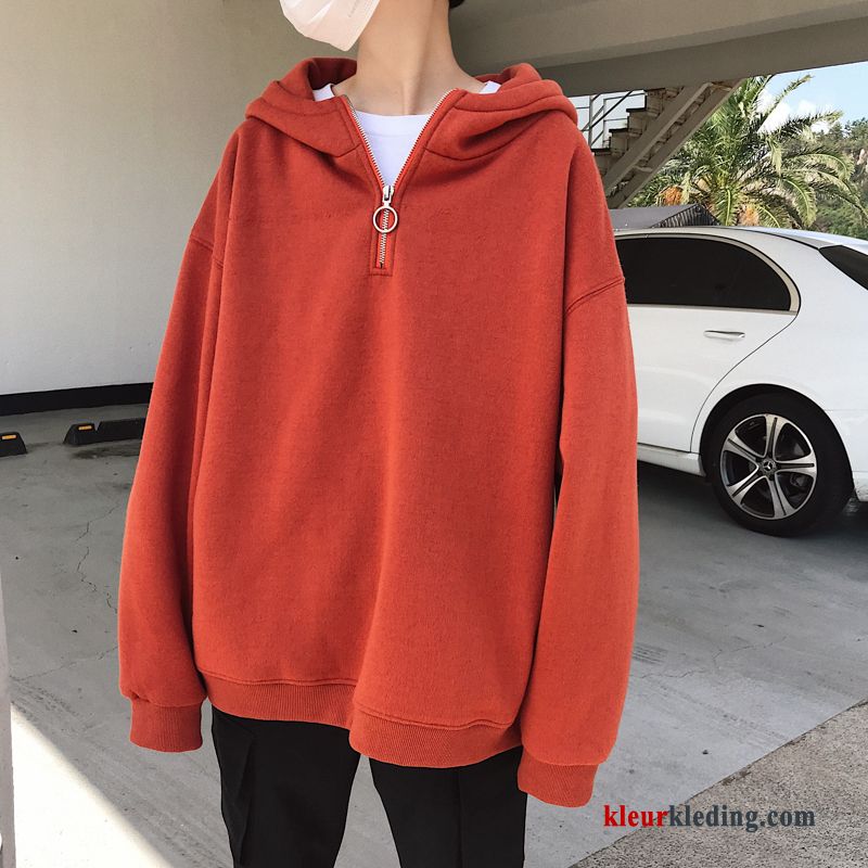 Heren Trend Jas Voorjaar Hoodie Student Rood Mannelijk Losse