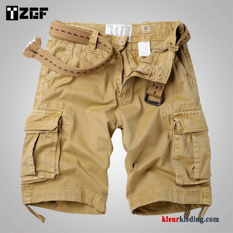 Heren Trend Rechtdoor Zomer Cargo Korte Broek Khaki Meer Zakken Casual