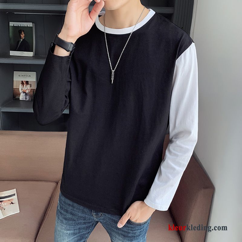 Heren Trendy Merk Gebreid Hemd Hoodie Onderhemd T-shirt Lange Mouw Nieuw Losse Wit