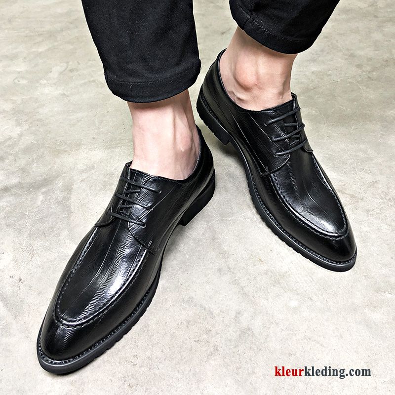 Heren Vintage Schoenen Mannen Leren Schoenen Bedrijf Punt Brits Jeugd Zwart