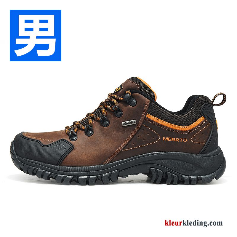 Heren Wandelschoenen Ademende Winter Leer Bruin Outdoor Slijtvastheid Waterdicht