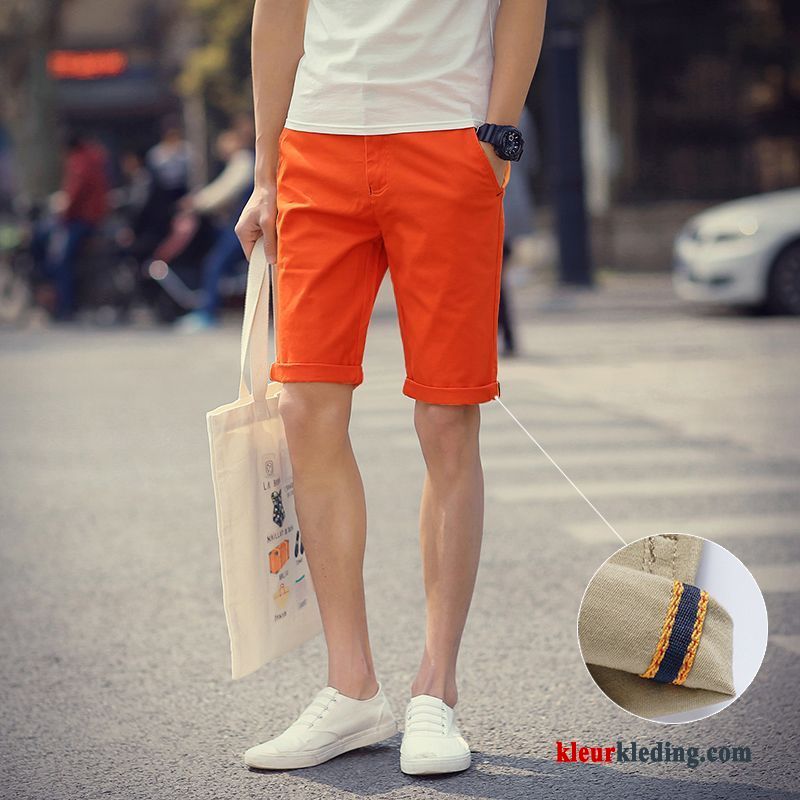 Heren Wit Korte Broek Casual Zomer Trend Slim Fit Rood Oranje